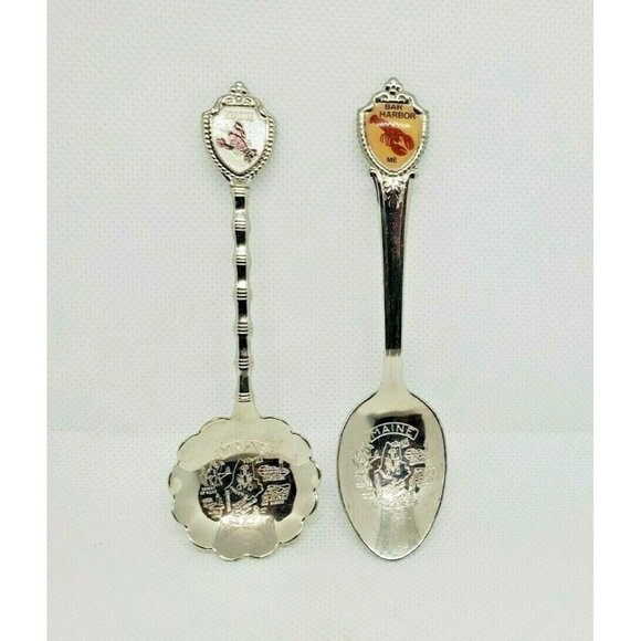 Lot Of 2 Bar Harbor Maine Lobster Embossed Graphic Silver Mini Spoon Collectible - Picture 1 of 12